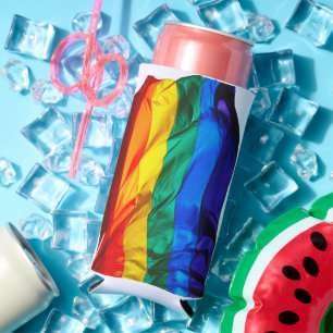 SlipperyJoe's gay pride flag waving pride colors v Seltzer Can Cooler
