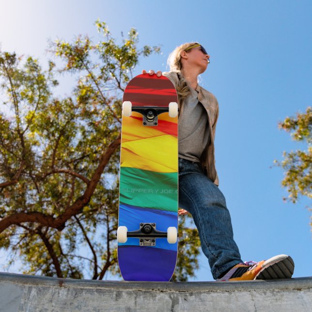 SlipperyJoe's gay pride flag waving pride colors v Skateboard (Outdoor 1)