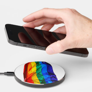 SlipperyJoe's gay pride flag waving pride colors v Wireless Charger