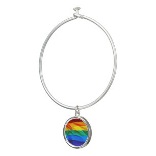 SlipperyJoe's gay pride flag waving red orange yel Bangle Bracelet