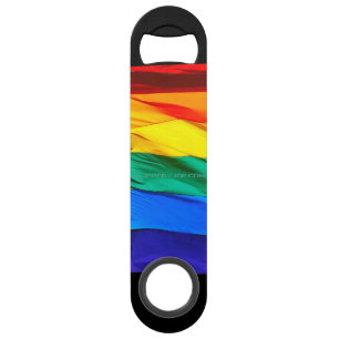 SlipperyJoe's gay pride flag waving red orange yel Bar Key