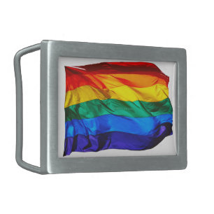 SlipperyJoe's gay pride flag waving red orange yel Belt Buckle