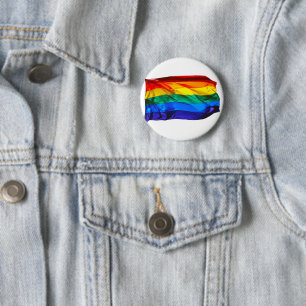 SlipperyJoe's gay pride flag waving red orange yel Button