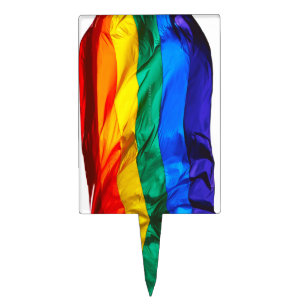 SlipperyJoe's gay pride flag waving red orange yel Cake Topper
