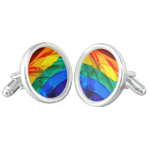 SlipperyJoe's gay pride flag waving red orange yel Cufflinks