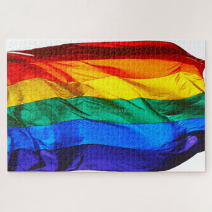 SlipperyJoe's gay pride flag waving red orange yel Jigsaw Puzzle