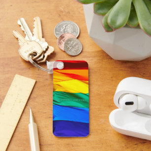 SlipperyJoe's gay pride flag waving red orange yel Keychain