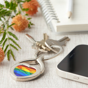 SlipperyJoe's gay pride flag waving red orange yel Keychain
