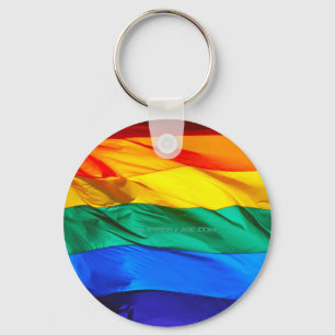 SlipperyJoe's gay pride flag waving red orange yel Keychain