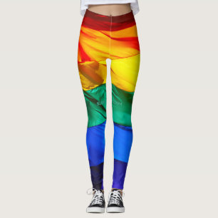 SlipperyJoe's gay pride flag waving red orange yel Leggings
