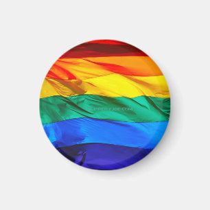 SlipperyJoe's gay pride flag waving red orange yel Magnet