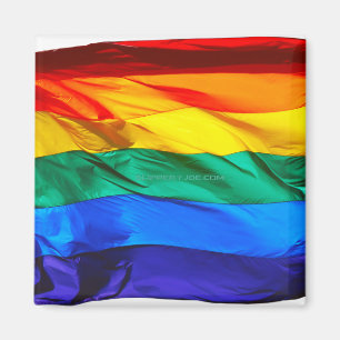 SlipperyJoe's gay pride flag waving red orange yel Magnet