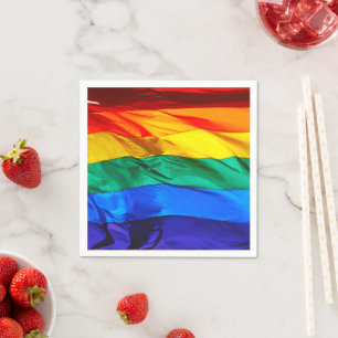 SlipperyJoe's gay pride flag waving red orange yel Napkins
