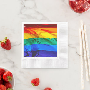 SlipperyJoe's gay pride flag waving red orange yel Napkins