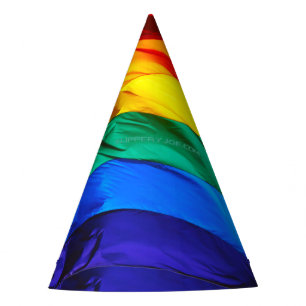 SlipperyJoe's gay pride flag waving red orange yel Party Hat