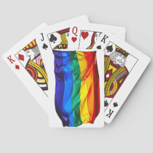 SlipperyJoe's gay pride flag waving red orange yel Poker Cards
