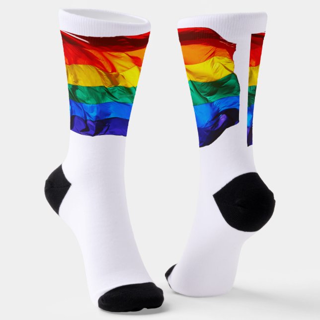 SlipperyJoe's gay pride flag waving red orange yel Socks (Angled)
