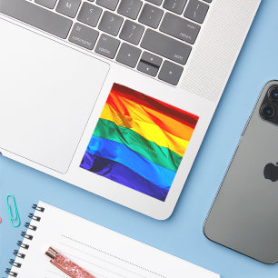 SlipperyJoe's gay pride flag waving red orange yel Sticker