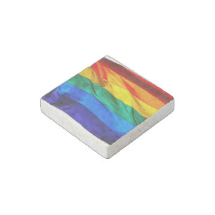 SlipperyJoe's gay pride flag waving red orange yel Stone Magnet