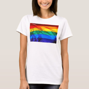 SlipperyJoe's gay pride flag waving red orange yel T-Shirt