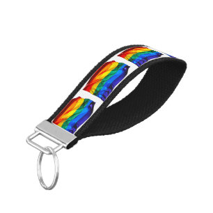 SlipperyJoe's gay pride flag waving red orange yel Wrist Keychain