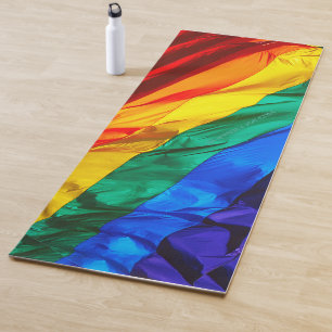 SlipperyJoe's gay pride flag waving red orange yel Yoga Mat