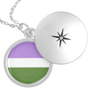 SlipperyJoe's Genderqueer Pride Flag colors Non-bi Locket Necklace
