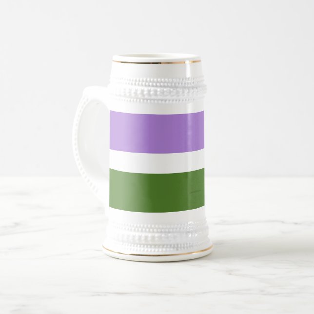 SlipperyJoe's genderqueer pride flag lavender blen Beer Stein (Front Left)