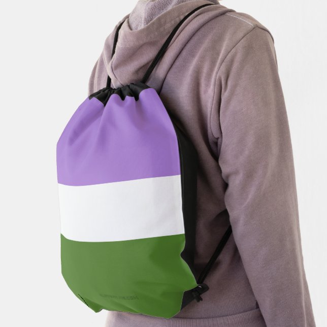 SlipperyJoe's genderqueer pride flag lavender blen Drawstring Bag (Insitu)