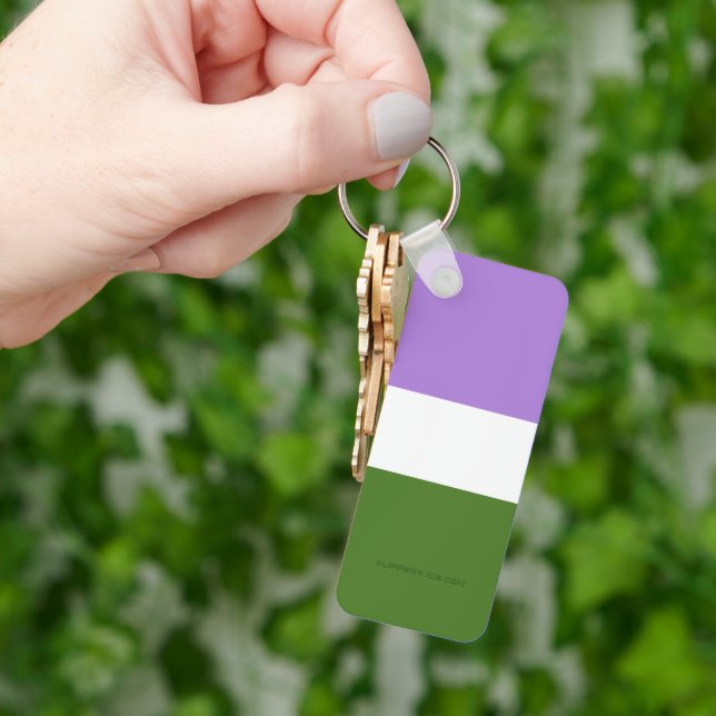 SlipperyJoe's genderqueer pride flag lavender blen Keychain (Hand)