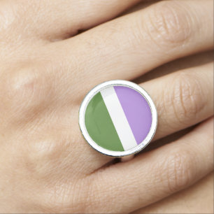 SlipperyJoe's genderqueer pride flag lavender blen Ring
