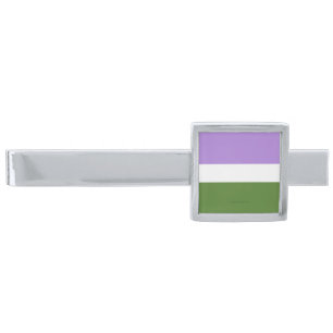 SlipperyJoe's genderqueer pride flag lavender blen Silver Finish Tie Bar