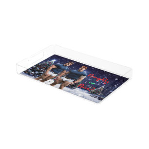 SlipperyJoe's glowing Christmas trees two muscular Acrylic Tray