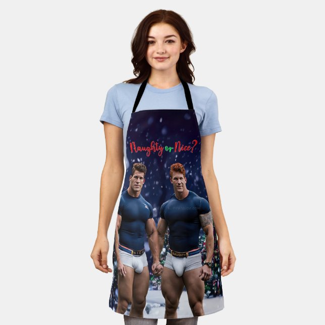 SlipperyJoe's glowing Christmas trees two muscular Apron (Worn)
