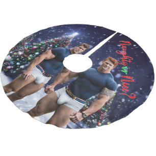 SlipperyJoe's glowing Christmas trees two muscular Brushed Polyester Tree Skirt