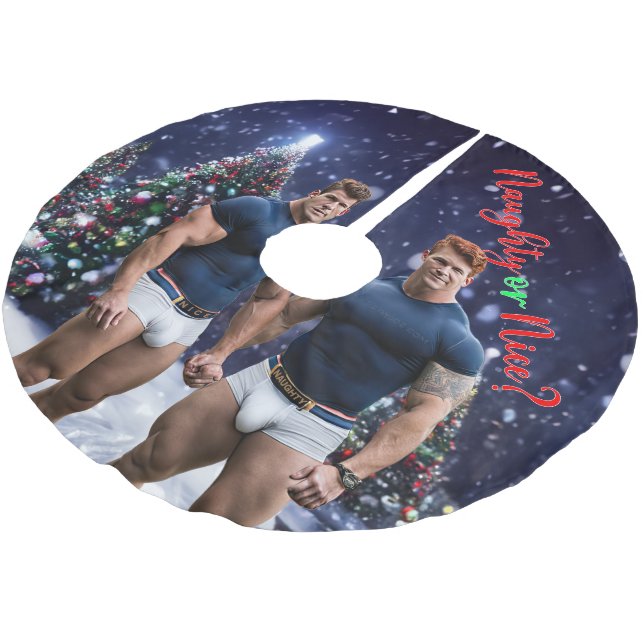 SlipperyJoe's glowing Christmas trees two muscular Brushed Polyester Tree Skirt (Angled)