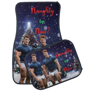 SlipperyJoe's glowing Christmas trees two muscular Car Floor Mat