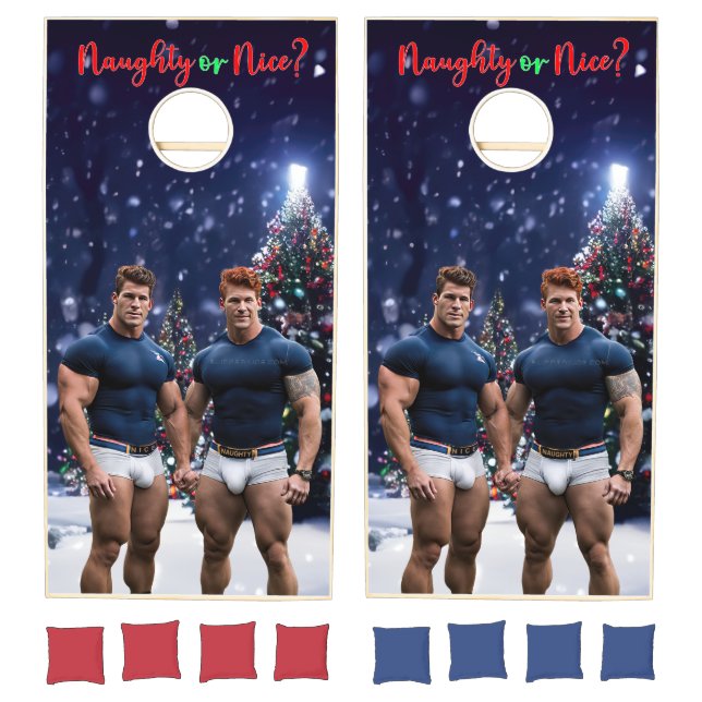 SlipperyJoe's glowing Christmas trees two muscular Cornhole Set (Set)
