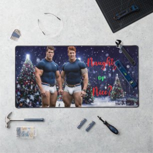SlipperyJoe's glowing Christmas trees two muscular Desk Mat