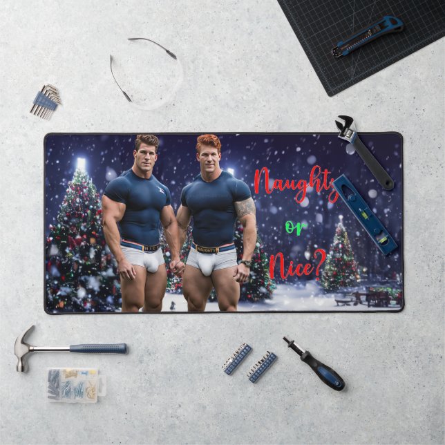 SlipperyJoe's glowing Christmas trees two muscular Desk Mat (Workstation)