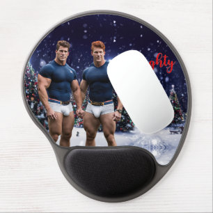 SlipperyJoe's glowing Christmas trees two muscular Gel Mouse Pad