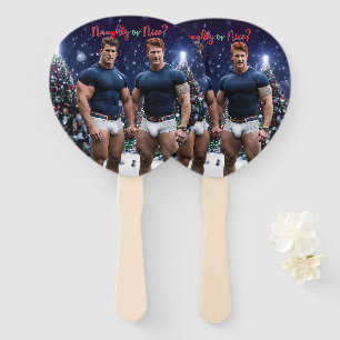 SlipperyJoe's glowing Christmas trees two muscular Hand Fan