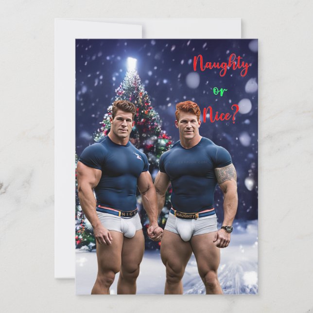 SlipperyJoe's glowing Christmas trees two muscular Holiday Card (Front)