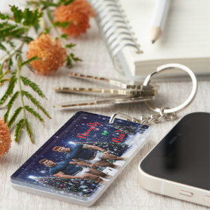 SlipperyJoe's glowing Christmas trees two muscular Keychain