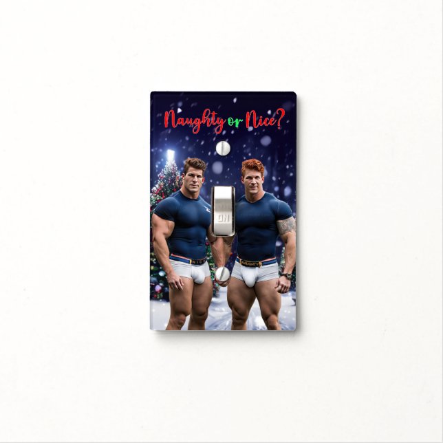 SlipperyJoe's glowing Christmas trees two muscular Light Switch Cover (In Situ)