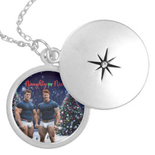 SlipperyJoe's glowing Christmas trees two muscular Locket Necklace