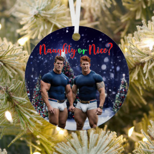 SlipperyJoe's glowing Christmas trees two muscular Metal Ornament