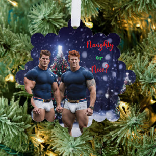 SlipperyJoe's glowing Christmas trees two muscular Ornament Card