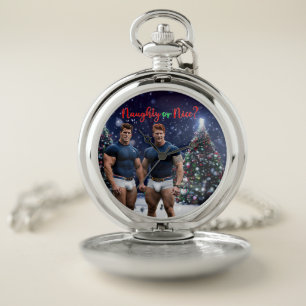 SlipperyJoe's glowing Christmas trees two muscular Pocket Watch