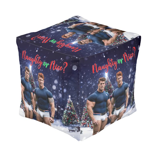 SlipperyJoe's glowing Christmas trees two muscular Pouf (Angled Back)